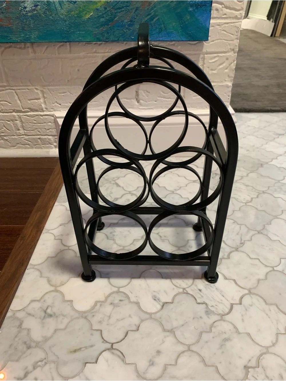 Vintage Black Wrought Iron/Metal 5-Bottle Wine Rack - Compact Countertop Holder